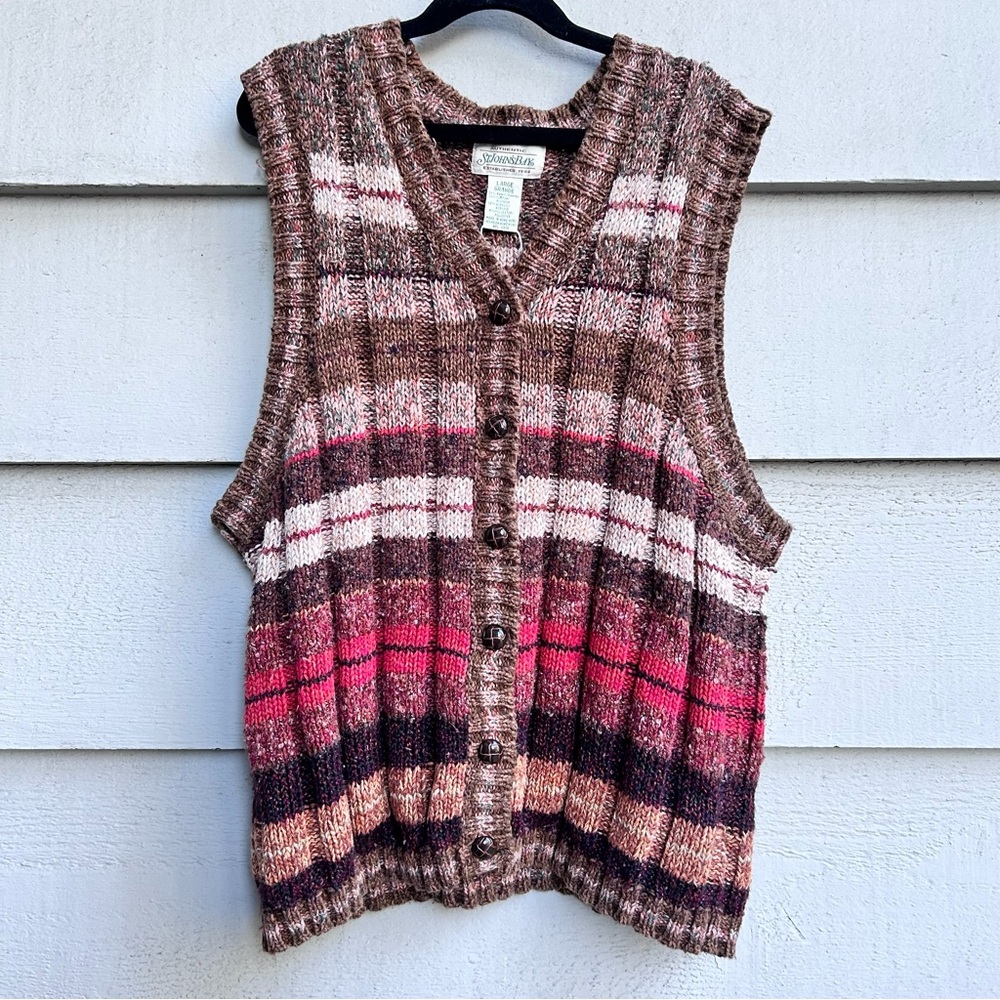 Vintage St. John's Bay Knit Sweater Vest 90s Preppy Mom Earth Tones Size Large